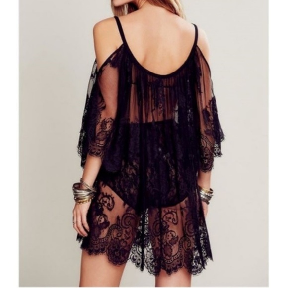 🎉HP🏖️ Boutique Black Sexy Lace Beach Cover - Picture 6 of 8